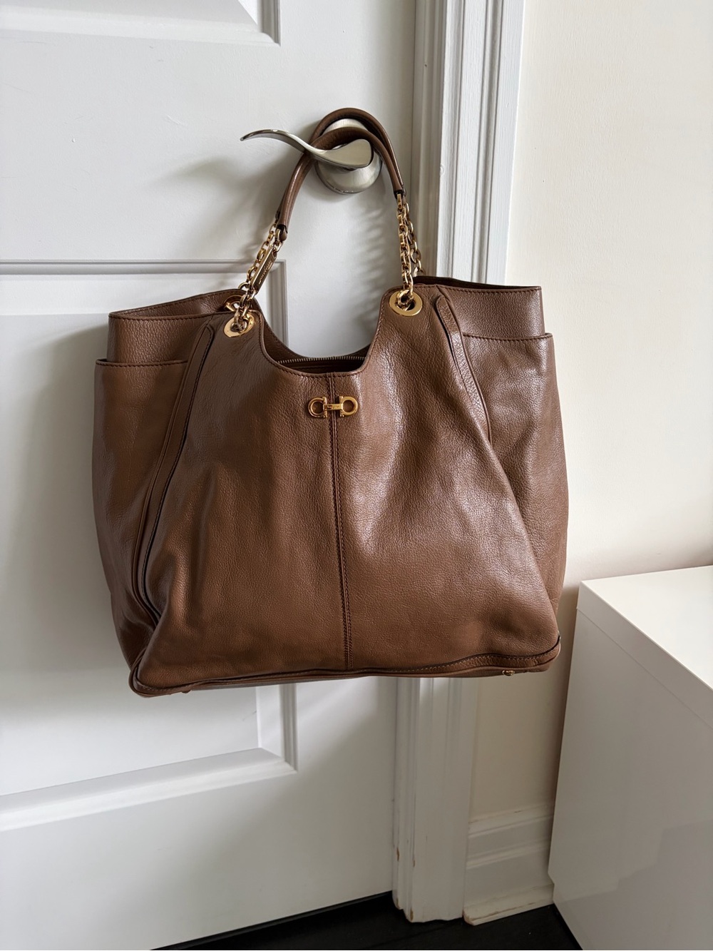 Salvatore Ferragamo Leather Bag with Gold Hardware